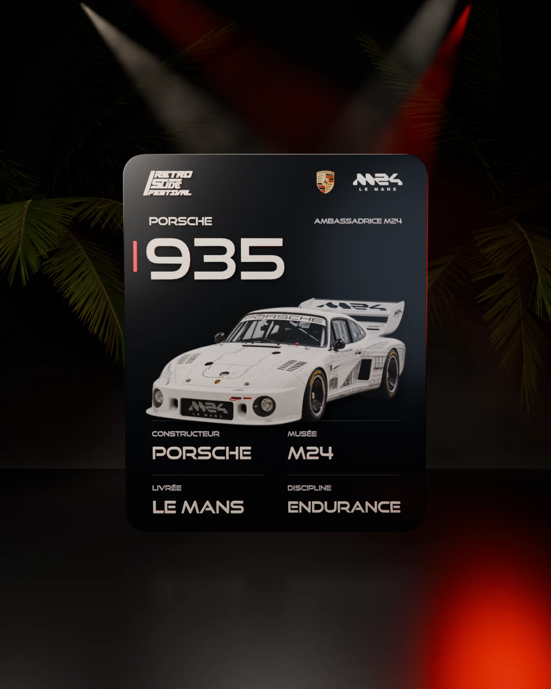 Recto de la carte Porsche 935 du M24 avec la voiture et ses caractéristiques